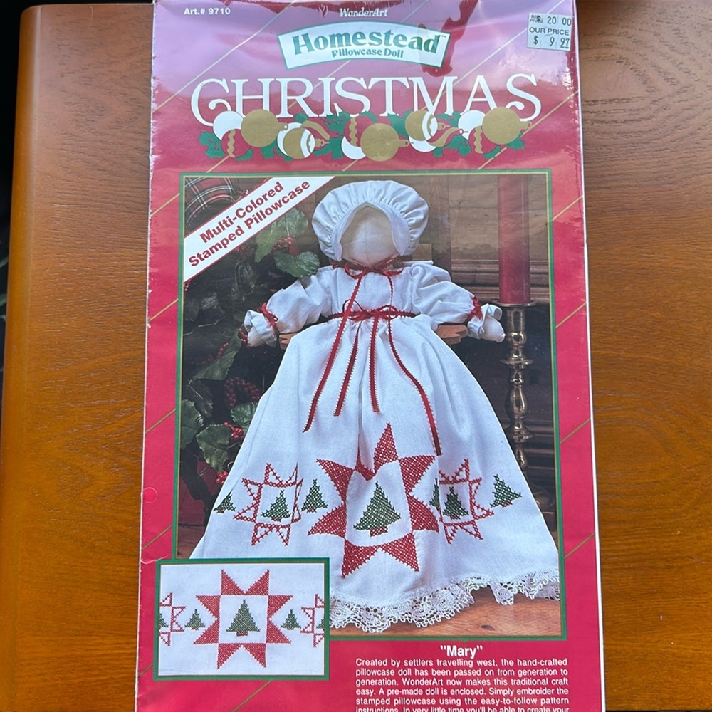Vintage WonderArt new in package Christmas pillow case doll kit.